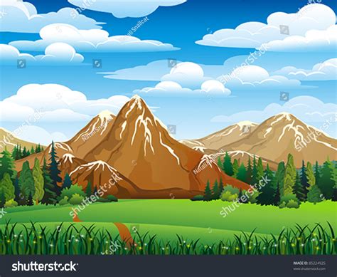 Green Landscape Meadow Forest Mountains On Stock Vector 85224925