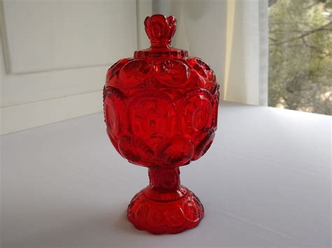 Vintage Moon And Stars Ruby Red Compote With Lid Le Smith Etsy Vintage Moon Star Ruby Stars