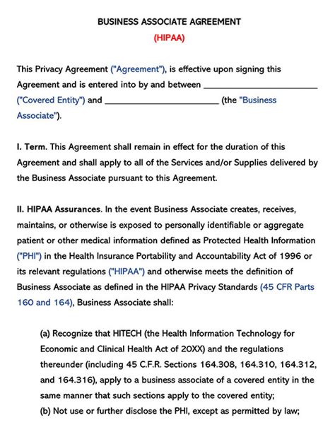 Free Hipaa Business Associate Agreement Templates