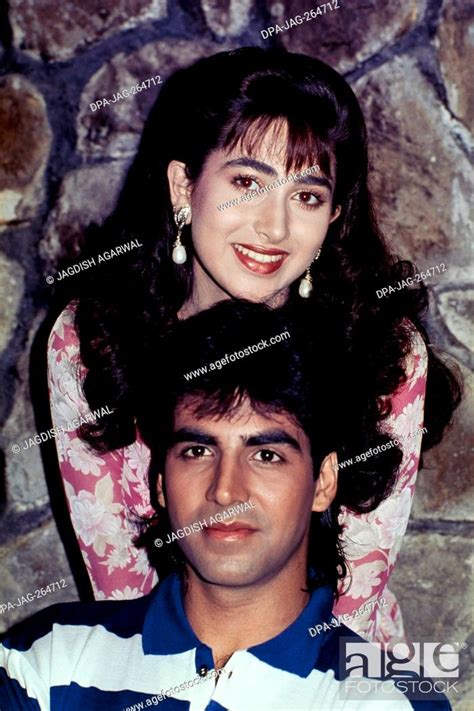 Akshay Kumar And Karisma Kapoor Smiling India Asia Stock Photo