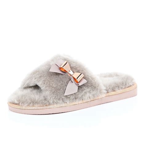 River Island Pink Faux Fur Slippers In Pink Lyst