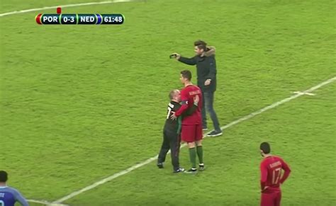 Male Football Fan Tries To Kiss Cristiano Ronaldo During Match Watch Attitude