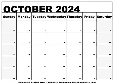 Blank Printable October 2024 Calendars
