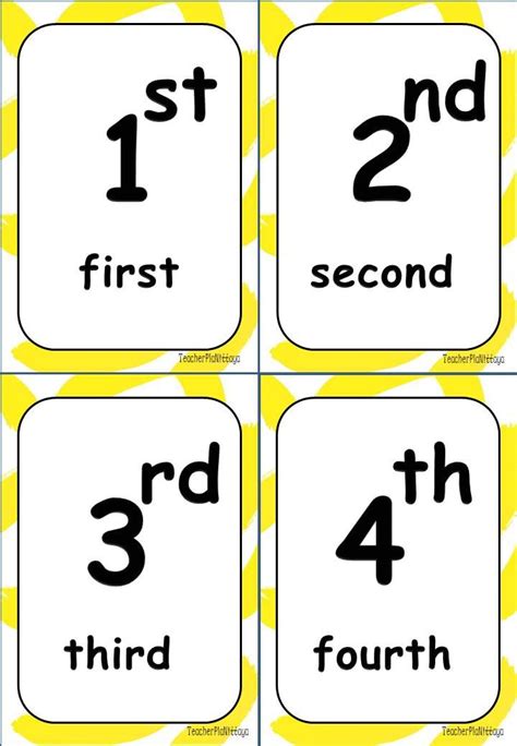 Ordinal Number Flashcard Ordinal Numbers Numbers Preschool