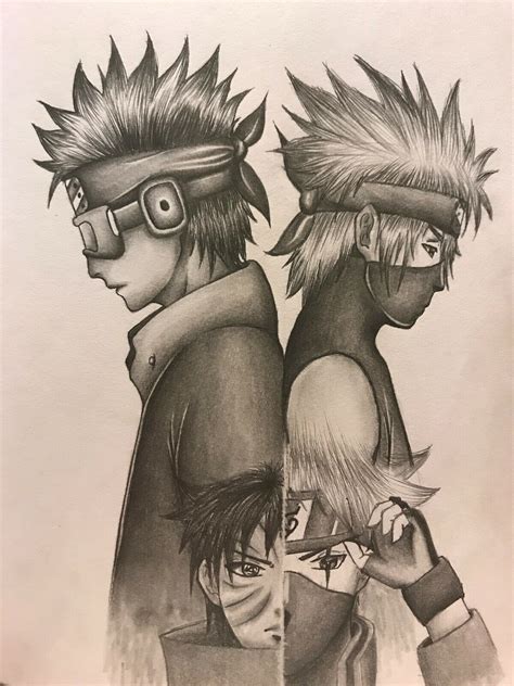 Art Anime Naruto Original Art Pencil Drawing Obito And