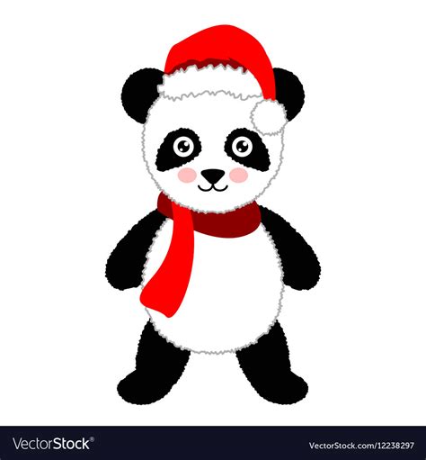 Cartoon Panda Wearing Santa Hat Isolated Vector Image
