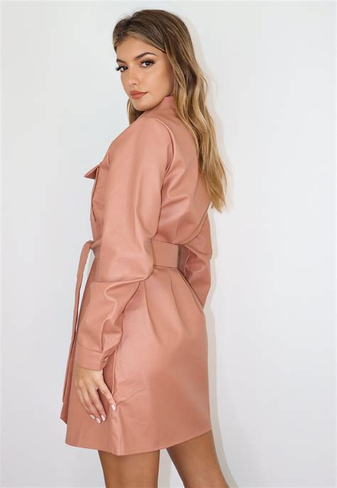 Blush Faux Leather Utility Pocket Belted Shirt Dress Missguided