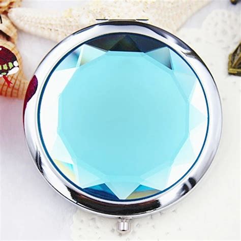 Women Girls Crystal Mini Beauty Pocket Mirror Makeup Portable Compact Round Folding Mirror In