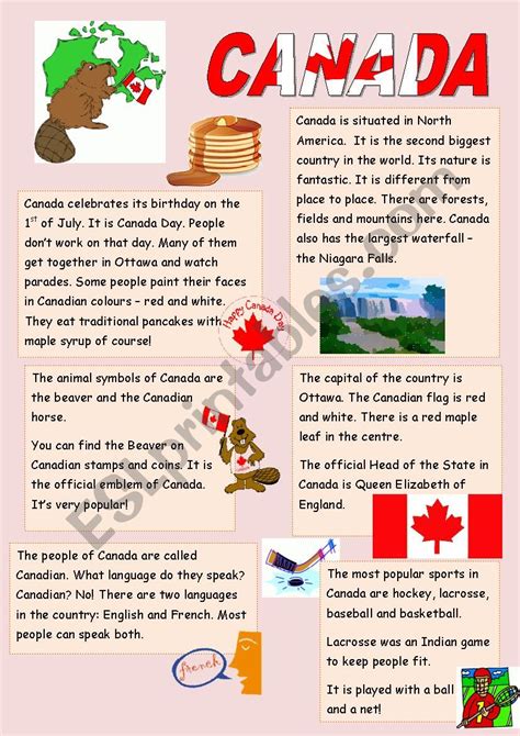 Canada Facts Esl Worksheet By Edegil