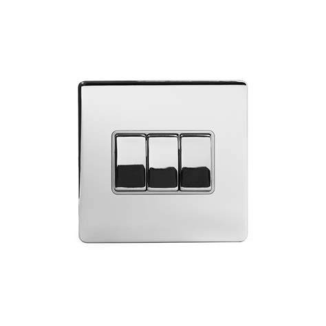 Polished Chrome Triple Light Switch 10a 3 Gang 2 Way Switch With