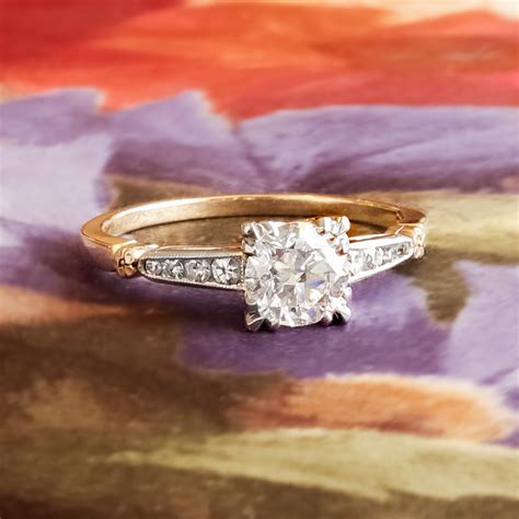 Vintage Diamond Engagement Ring Circa 1950s Retro Old Transitional Cut