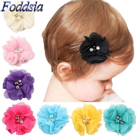Foddsia 20pcslot Chiffon Flower Hair Clips Girls Hair Accessories