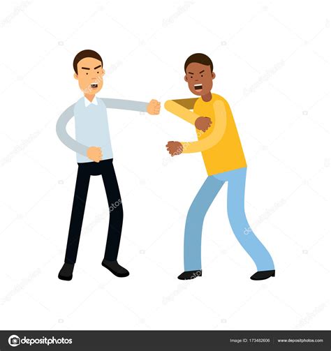 Two People Fighting Poses Flat Vector Illustration Of Two Angry