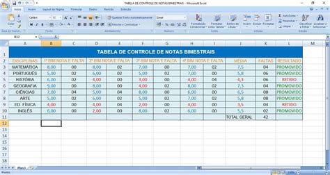Planilha De Controle De Notas Bimestral Em Excel Planilhas Prontas