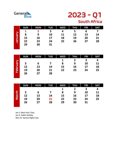 South Africa Calendars With Holidays