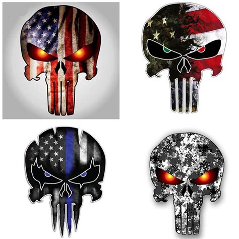 11*15CM Thin Blue Line Punisher Skull Reflective Personalized Car