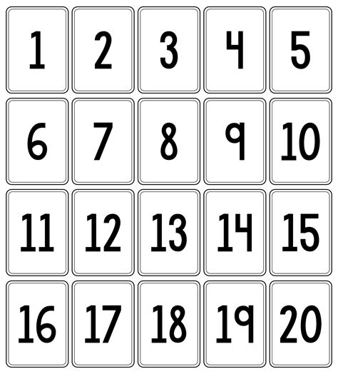 Number Flashcards Printable 1 20 Black And White Number Flashcards