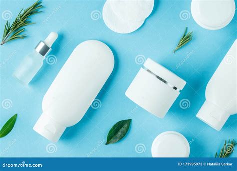 Cosmetic Background With White Tubes And Jars For Beauty Spa Flat Lay