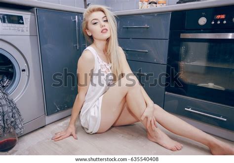 Beautiful Seductive Girl Kitchen Hd Stock Photo Edit Now 635540408