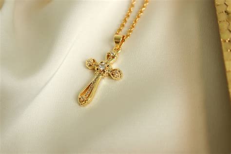 Gold Cross Necklace Gold Dainty Religious Cross Unisex Women Etsy