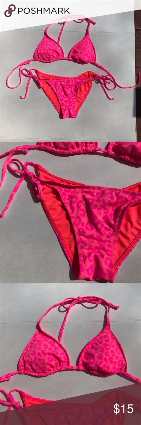 Neon Pink Leopard Bikini Set Bikinis Leopard Bikini Leopard Print
