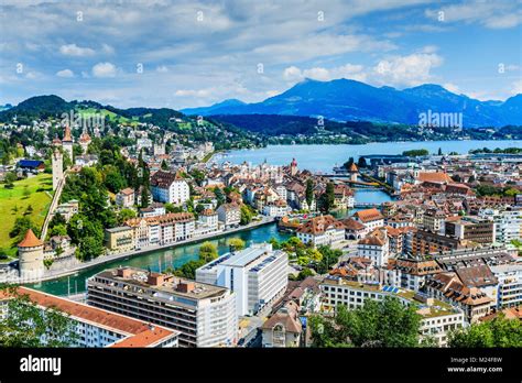 Luzern Schweiz Blick Von Oben Der Stadt Luzern Zentrum Und See