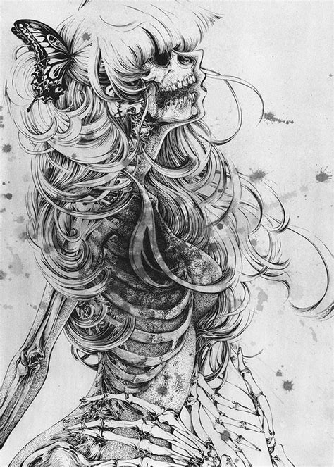 Female Skeleton Drawing Art Beautiful Dark Art