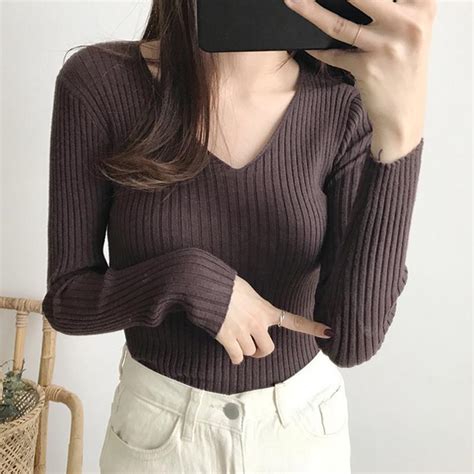 Buy Autumn And Winter V Neck Knit Slim Tight Warm Bottoming Shirt Tide