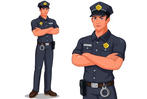 Male Police Officer Standing Set 1265670 Vector Art At Vecteezy