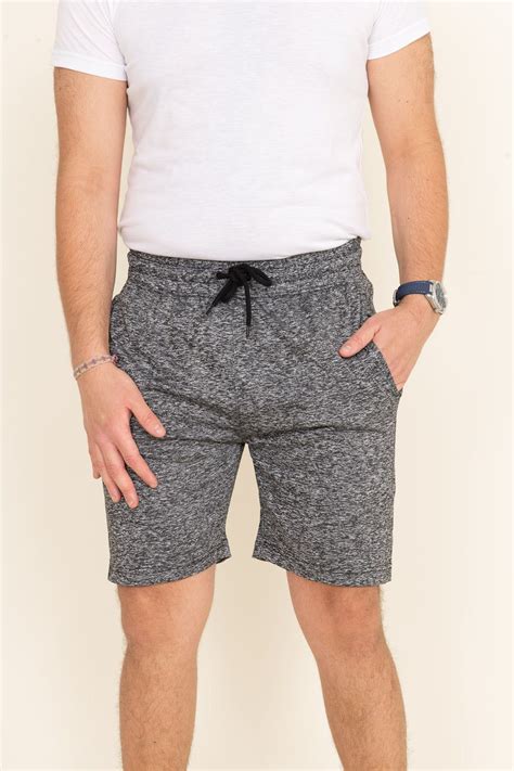 These 1897 Activewear Tech Shorts For Men In Marled Charcoal Grey Are