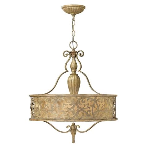 Filigree Brushed Gold 3 Light Chandelier With Ivory Inner Shade