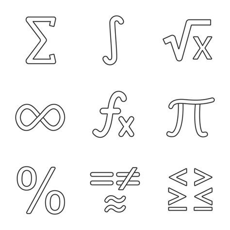 Mathematics Linear Icons Set Math Symbols Algebra Thin Line Contour