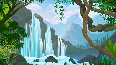 Photos Nature Waterfalls Branches Vector Graphics 1920x1080 Landscape