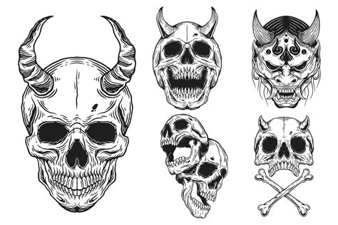 Bundle Set Skull Dark Illustration Mask Devil Demon Skull Bones Head