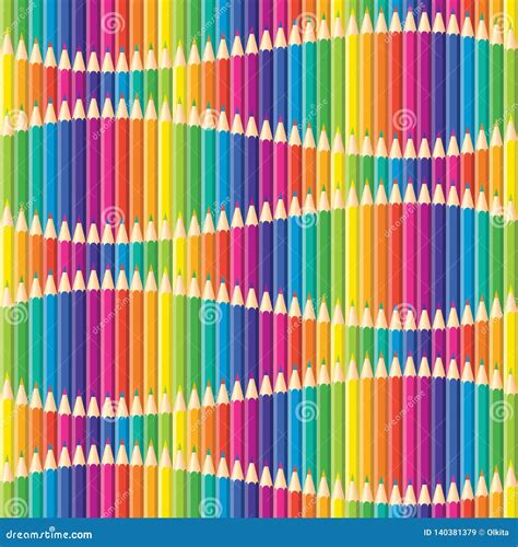 Seamless Pattern Print Of Bright Colored Pencils Arranged In A Wave