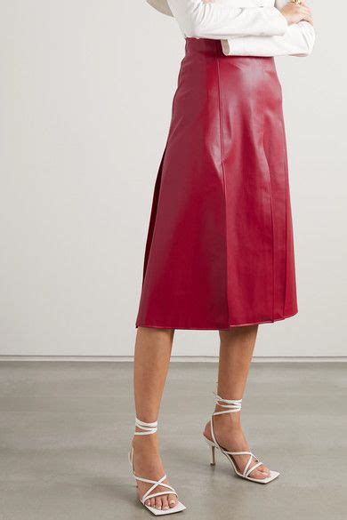 red pleated faux leather midi skirt a w a k e mode in 2020 faux leather midi skirt midi