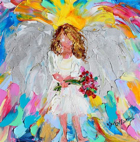 Angel With Flowers Print Made From Image Of Past Painting By Karen