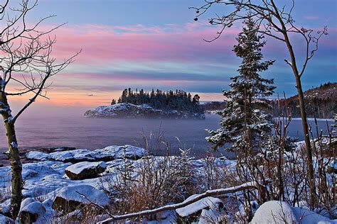 Pretty Winter Sunset On Lake Superior Lake Superior