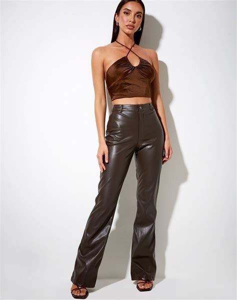 Zoven Trouser In Pu Dark Chocolate Brown Leather Pants Fashion Inspo