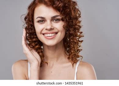 Cheerful Pretty Woman Naked Shoulders Smile Stock Photo