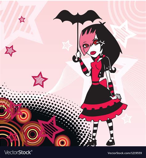 Colored Cartoon Emo Goth Girl With Umbrella Vector Image