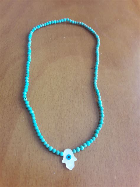 Opal Hamsa Pendant With Turquise Beads Necklace Jewelry Closet Hamsa