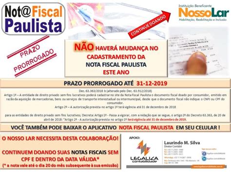 Nota Fiscal Paulista Nosso Lar Nosso Lar Instituição Beneficente