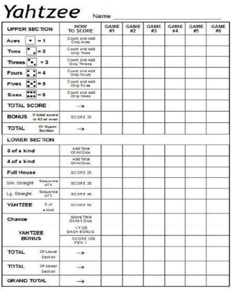 Farkle Scoring Sheet Printable