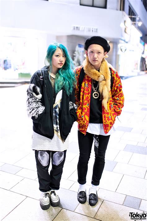 Harajuku Duo W Aqua Hair Matching Nose Rings And Winged Backpack Tokyo Fashion