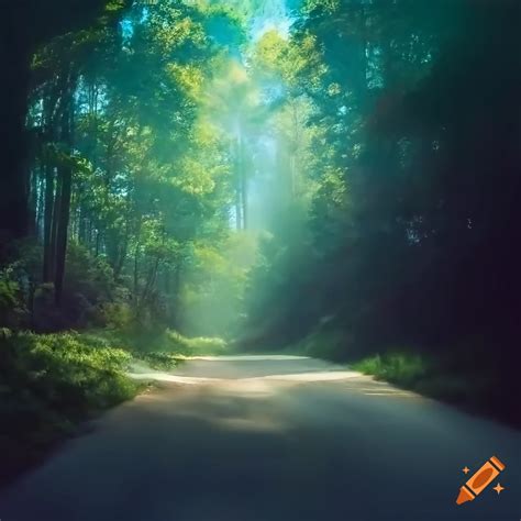 Vibrant Forest Scene With Gravel Road