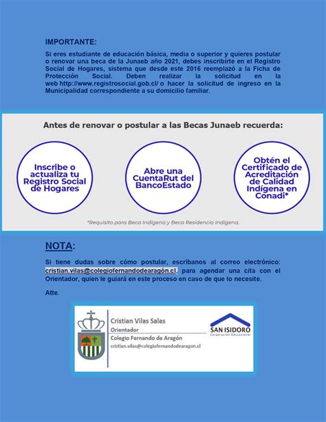 Becas junaeb renovación bpr educación superior renovación beca indígena consiste en un subsidio mensual de 1. Renueva o postula a Becas JUNAEB 2021 | Colegio Fernando ...