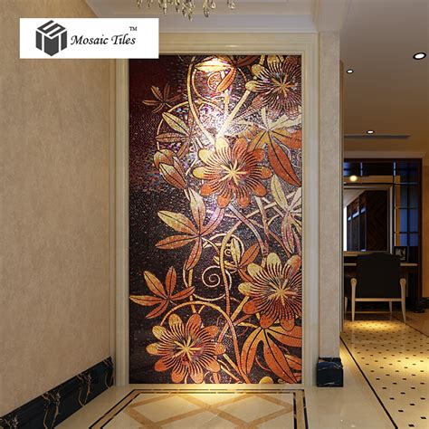 Tst Mosaic Mural Nature Flower Vines Red And Black Shinning Crystal Unique Interior Wall Deco