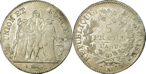 France 5 Francs 1796 A Monnaie Union Et Force Paris Argent Ttb Ma