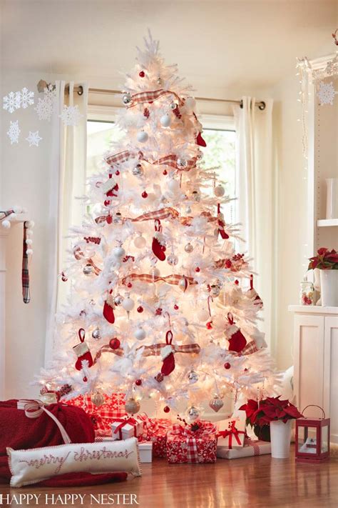 White Christmas Tree With Silver And Red Decorations